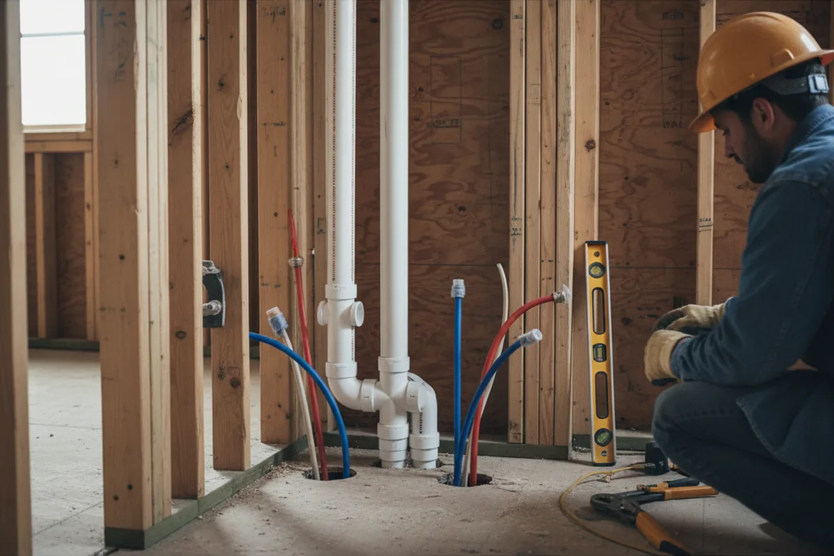 Drain and supply rough-in during Leak Detection in North Grafton
